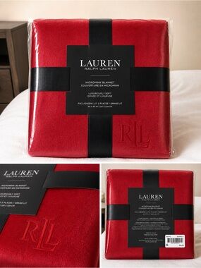 Lauren Ralph Lauren Red Plush Micromink Throw Blanket